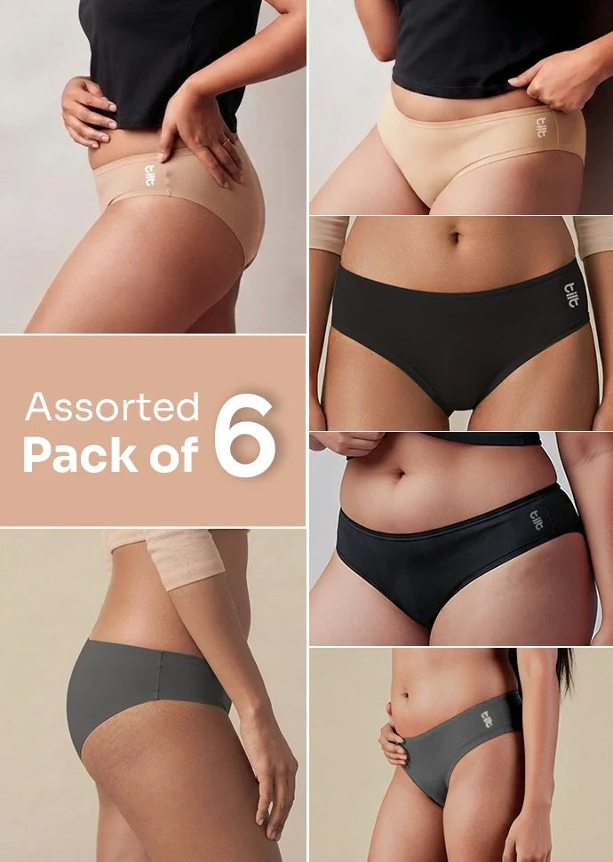 Assorted 6 Pack - Low-waist Absorbent Underwear