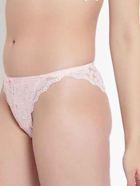 Set Of 2 Peach & Grey Mid-Rise Net Self Design Panties Bikini Briefs