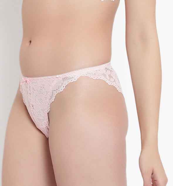 Set Of 2 Peach & Grey Mid-Rise Net Self Design Panties Bikini Briefs