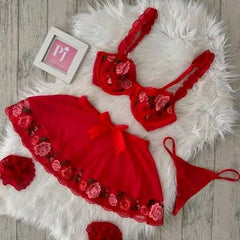 Brachy Women Red Honeymoon Bridal Babydoll Lingerie Set Underwire Hot Dress