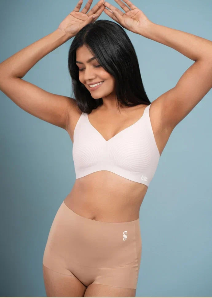 Set - Blush Wave Bra and Beige Shaper Underwear
