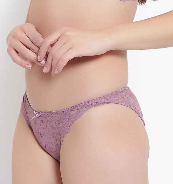Set Of 2 Purple & Peach Mid-Rise Net Self Design Panties Bikini Briefs