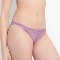 Lavender Low Waist Sheer Bikini Panties - Lace
