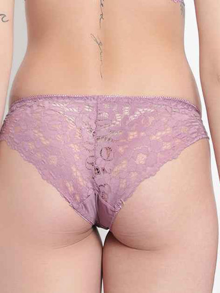 Set Of 2 Purple & Peach Mid-Rise Net Self Design Panties Bikini Briefs