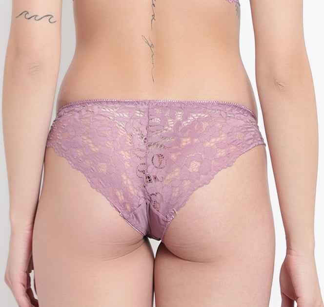 Set Of 2 Green & Purple Mid-Rise Net Self Design Panties Bikini Briefs