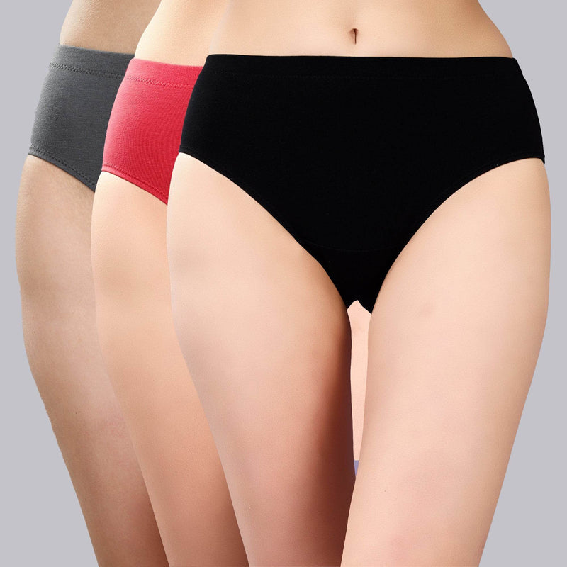 SOIE Woman - High Rise Full Coverage Solid Colour Cotton Stretch Hipster Panty (Pack of 3) - Panty -for Women