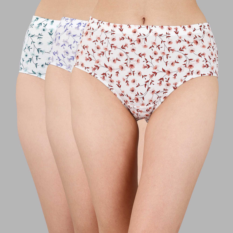 SOIE Woman - High Waist Full Coverage Printed Stretch Cotton Briefs (Pack of 3) - Panty -for Women
