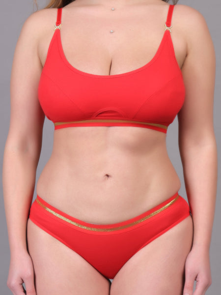 Brachy Women Padded Non Wired Lingerie Bra & Briefs Set