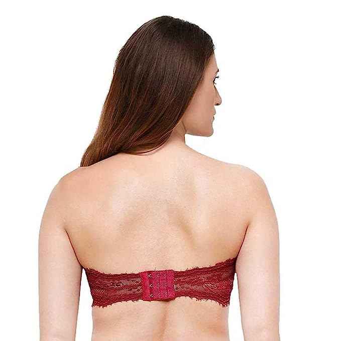 Women Lace Full Coverage Padded Non-Wired Tube Bandeau Bra