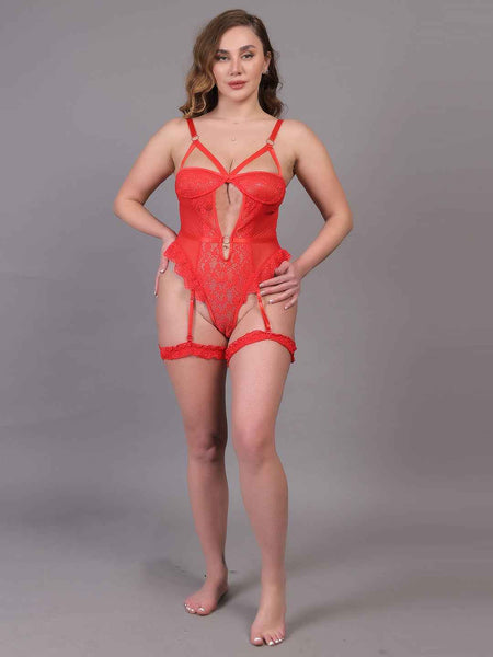 Brachy Women Red Plus Size Bodysuit Lace Baby Doll