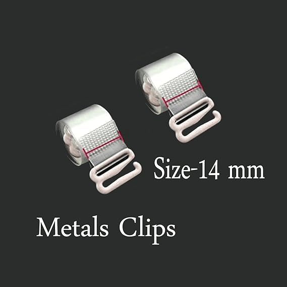 "Two metal clips with a size label '14 mm' on a black background by brachy"