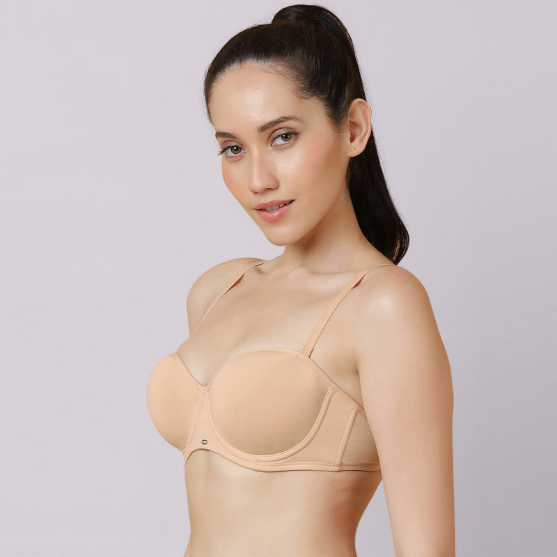 Medium Coverage Padded Wired Multiway Strapless Bra with Detachable Straps