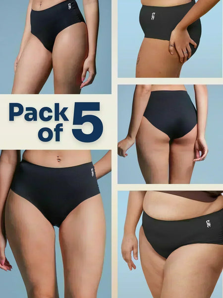 5 Pack - Black High-waist Seamless Underwear