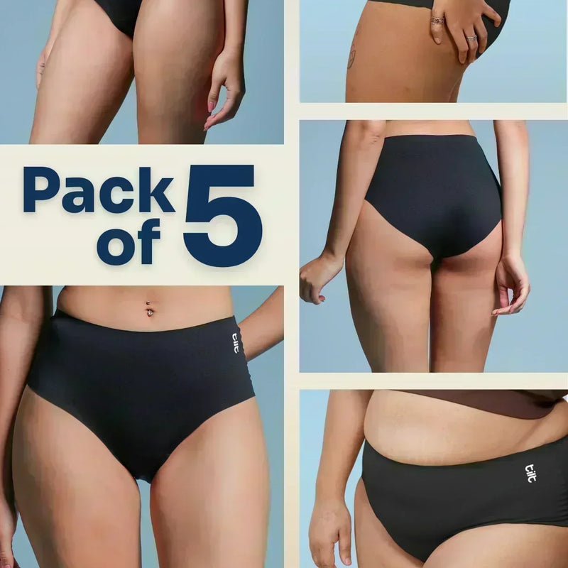5 Pack - Black High-waist Seamless Underwear
