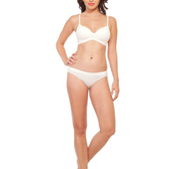 SOIE Woman - Semi/Medium Coverage Padded Non Wired Satin Panelled T-shirt Bra with Low Rise Bikini - -for Women