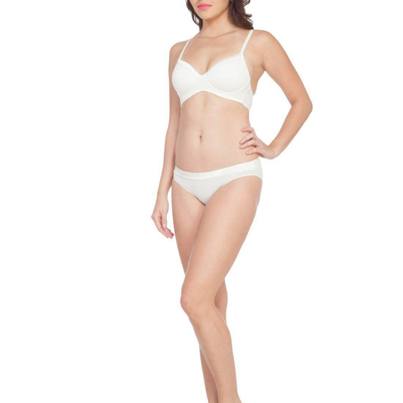 SOIE Woman - Semi/Medium Coverage Padded Non Wired Satin Panelled T-shirt Bra with Low Rise Bikini - -for Women
