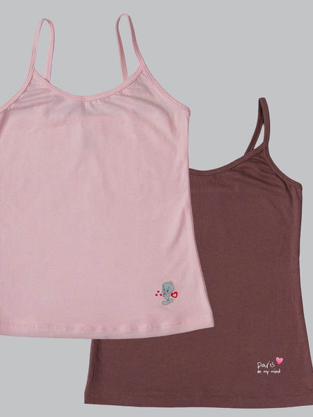 SOIE Woman - Printed Cotton Spandex Super Soft Camisole for Girls (Pack of 2) - -for Women