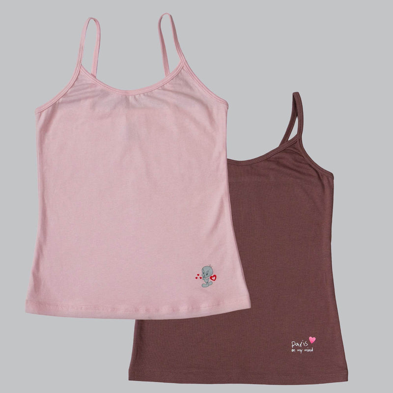 SOIE Woman - Printed Cotton Spandex Super Soft Camisole for Girls (Pack of 2) - -for Women