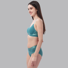 SOIE Woman - Full Coverage Padded Wired T-shirt Bra And High Rise Full Coverage Panty with Mesh Detailing - -for Women
