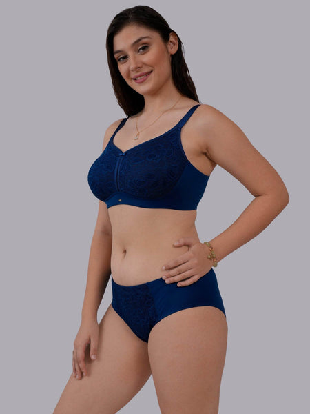 SOIE Woman - Full Coverage Non Padded Non Wired Lace Bra with High Waist Lace Brief - -for Women