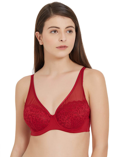 SOIE Woman - Medium Coverage Non Padded Wired Lace Plunge Neck Bra - Bra -for Women