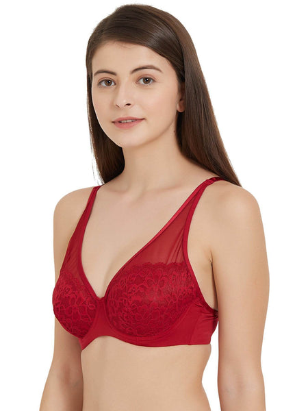 SOIE Woman - Medium Coverage Non Padded Wired Lace Plunge Neck Bra - Bra -for Women