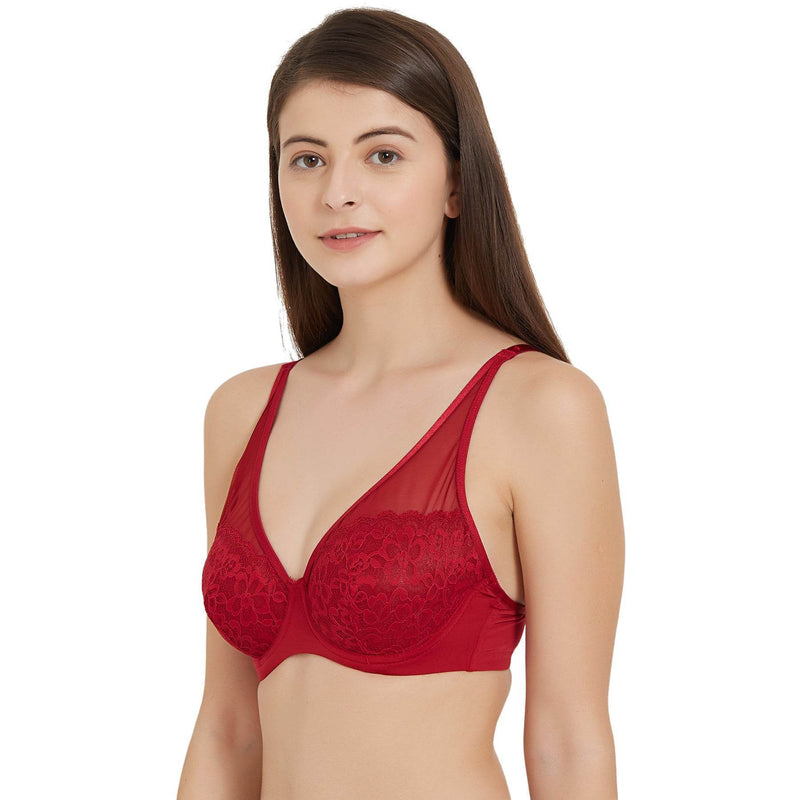 SOIE Woman - Medium Coverage Non Padded Wired Lace Plunge Neck Bra - Bra -for Women
