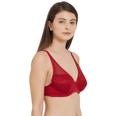 SOIE Woman - Medium Coverage Non Padded Wired Lace Plunge Neck Bra - Bra -for Women