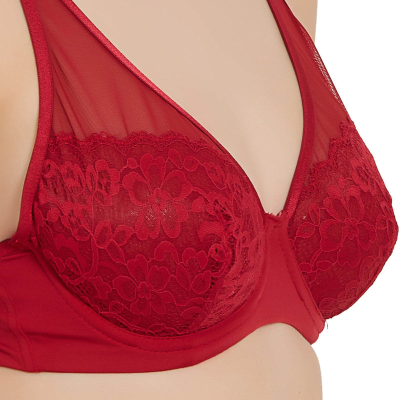 SOIE Woman - Medium Coverage Non Padded Wired Lace Plunge Neck Bra - Bra -for Women