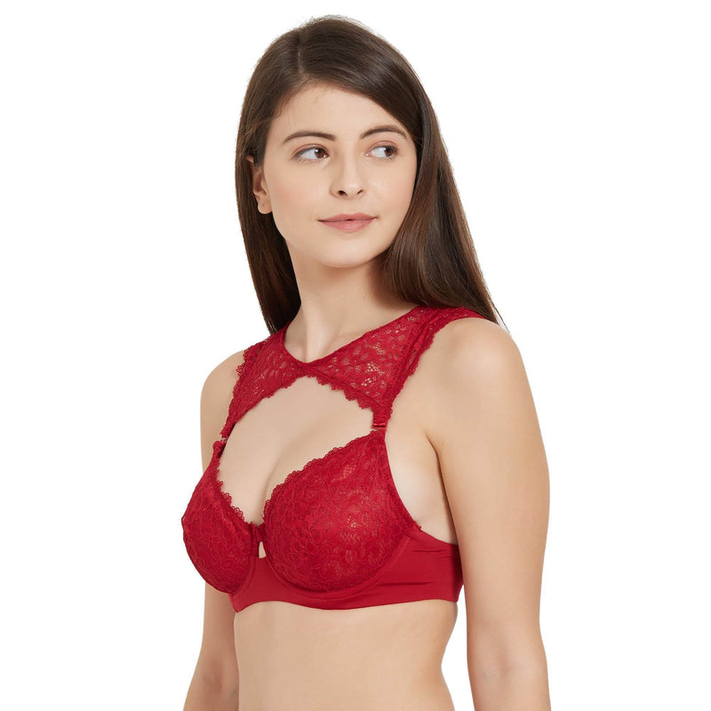 SOIE Woman - Medium Coverage Non Padded Wired Demi Cup Bra with Detachable Lace Harness - Bra -for Women