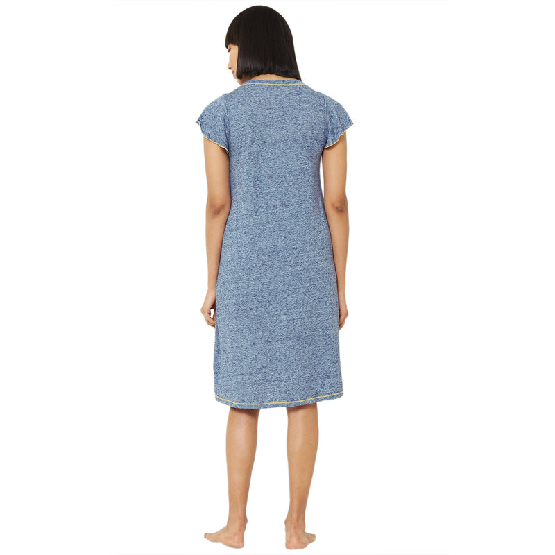 Flared Sleeve Sleep Shirt with a Round Neckline