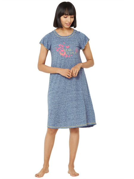 Flared Sleeve Sleep Shirt with a Round Neckline