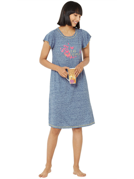 Flared Sleeve Sleep Shirt with a Round Neckline
