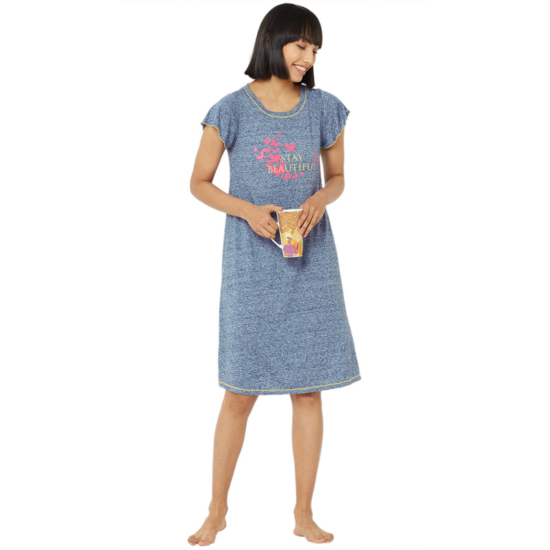 Flared Sleeve Sleep Shirt with a Round Neckline