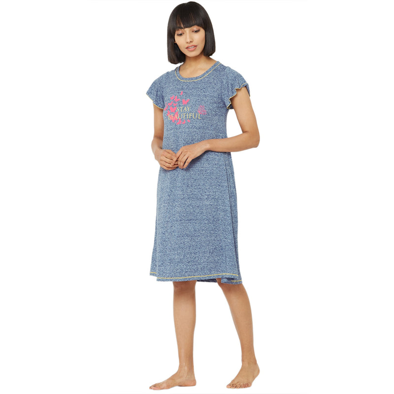 Flared Sleeve Sleep Shirt with a Round Neckline