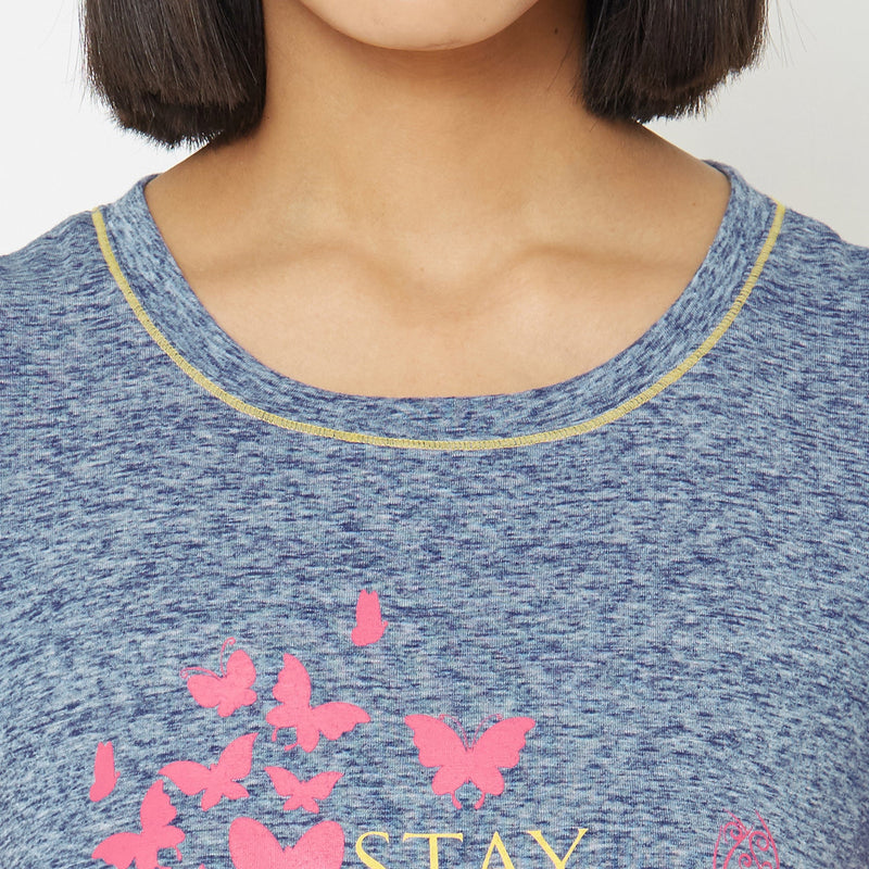 Flared Sleeve Sleep Shirt with a Round Neckline