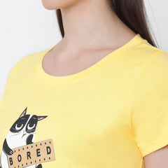 SOIE Woman - Half Sleeve Printed Soft Cotton Modal Lounge T-shirt - -for Women