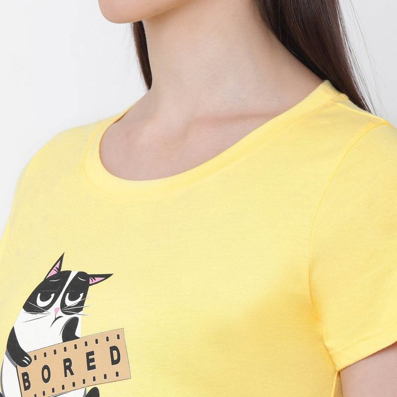 SOIE Woman - Half Sleeve Printed Soft Cotton Modal Lounge T-shirt - -for Women