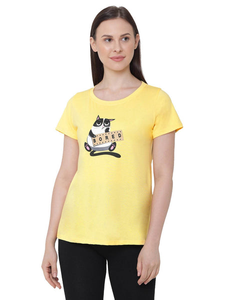SOIE Woman - Half Sleeve Printed Soft Cotton Modal Lounge T-shirt - -for Women