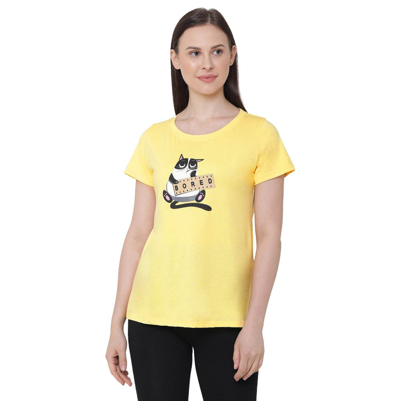 SOIE Woman - Half Sleeve Printed Soft Cotton Modal Lounge T-shirt - -for Women