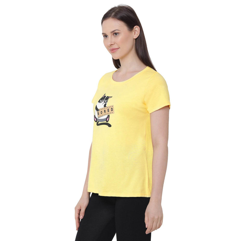 SOIE Woman - Half Sleeve Printed Soft Cotton Modal Lounge T-shirt - -for Women