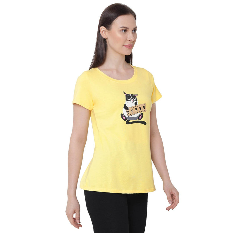 SOIE Woman - Half Sleeve Printed Soft Cotton Modal Lounge T-shirt - -for Women
