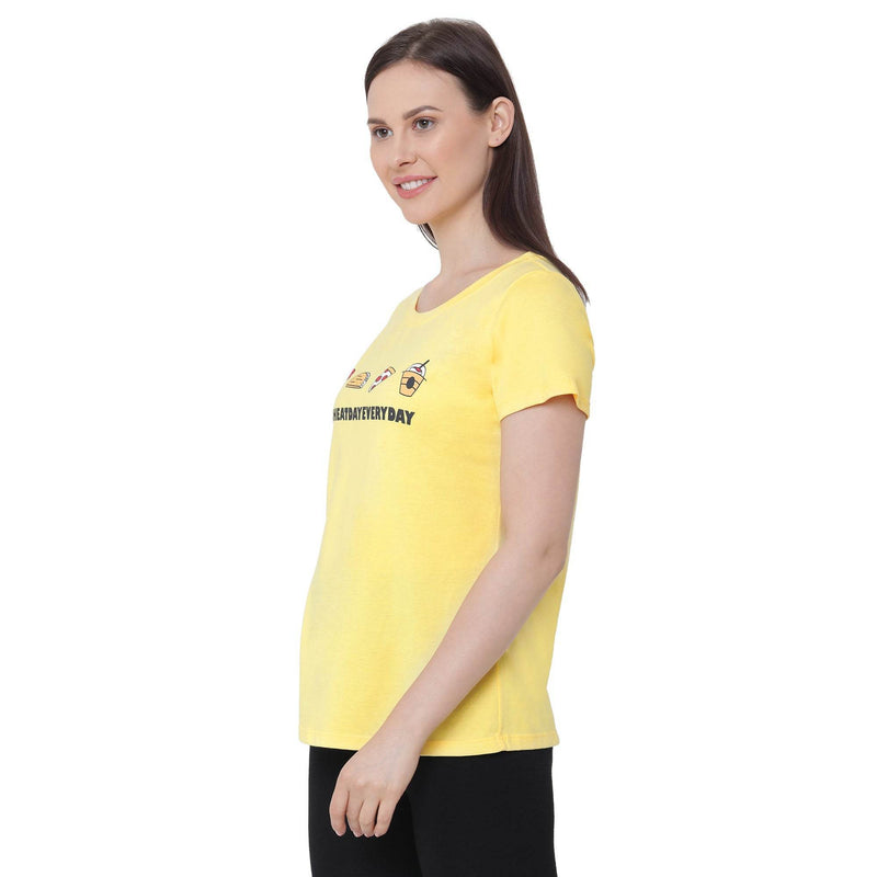 SOIE Woman - Half Sleeve Printed Soft Cotton Modal Lounge T-shirt - -for Women