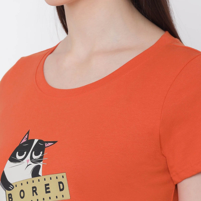 SOIE Woman - Half Sleeve Printed Soft Cotton Modal Lounge T-shirt - -for Women