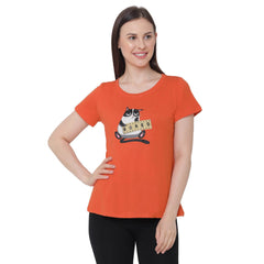SOIE Woman - Half Sleeve Printed Soft Cotton Modal Lounge T-shirt - -for Women