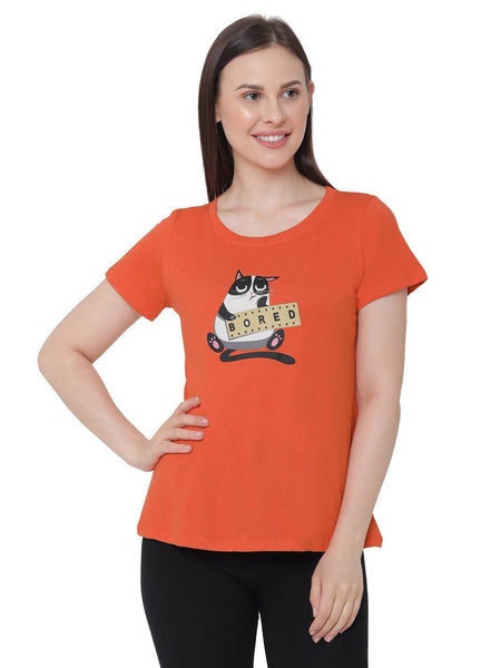 SOIE Woman - Half Sleeve Printed Soft Cotton Modal Lounge T-shirt - -for Women