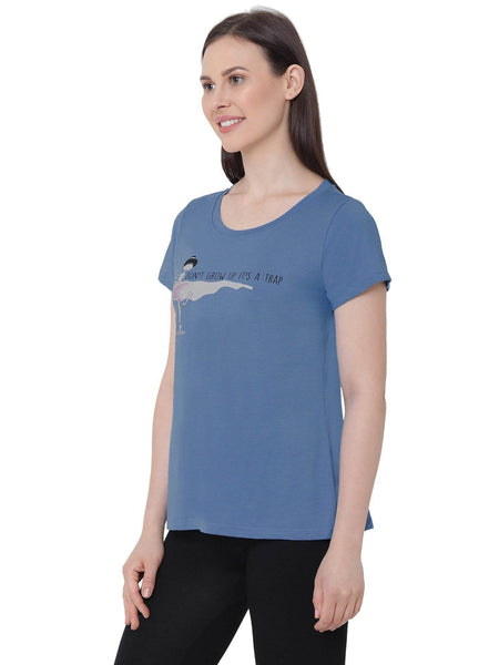 SOIE Woman - Half Sleeve Printed Soft Cotton Modal Lounge T-shirt - -for Women