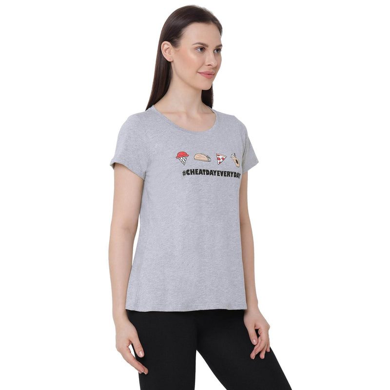 SOIE Woman - Half Sleeve Printed Soft Cotton Modal Lounge T-shirt - -for Women
