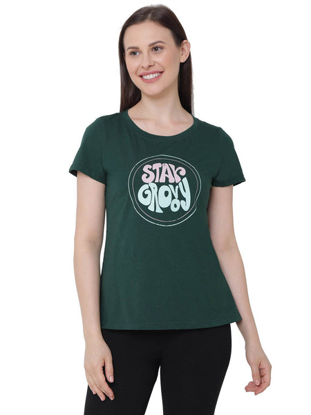 SOIE Woman - Half Sleeve Printed Soft Cotton Modal Lounge T-shirt - -for Women