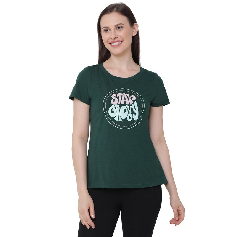 SOIE Woman - Half Sleeve Printed Soft Cotton Modal Lounge T-shirt - -for Women